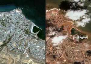قبل وبعد "دانيال".. صور من الأقمار الصناعية تظهر حجم الدمار الذي خلفته الفيضانات في ليبيا